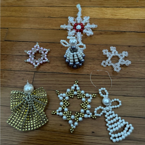 Handmade Christmas ornaments set of 7: 3 angels & 4 stars beaded pearled white - Picture 15 of 16